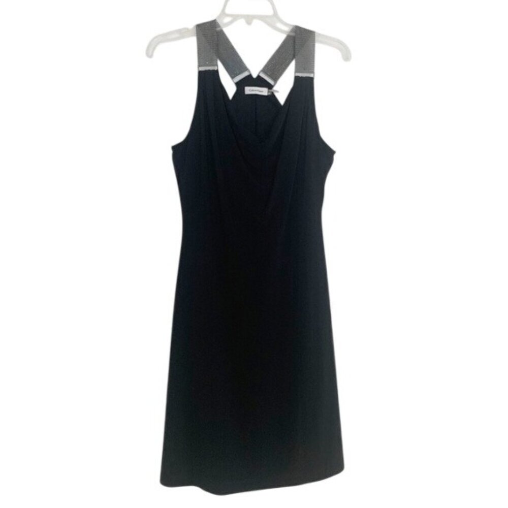 Calvin Klein Black Cowl Neck Sleeveless Dress with Mesh Straps Women's Size 8